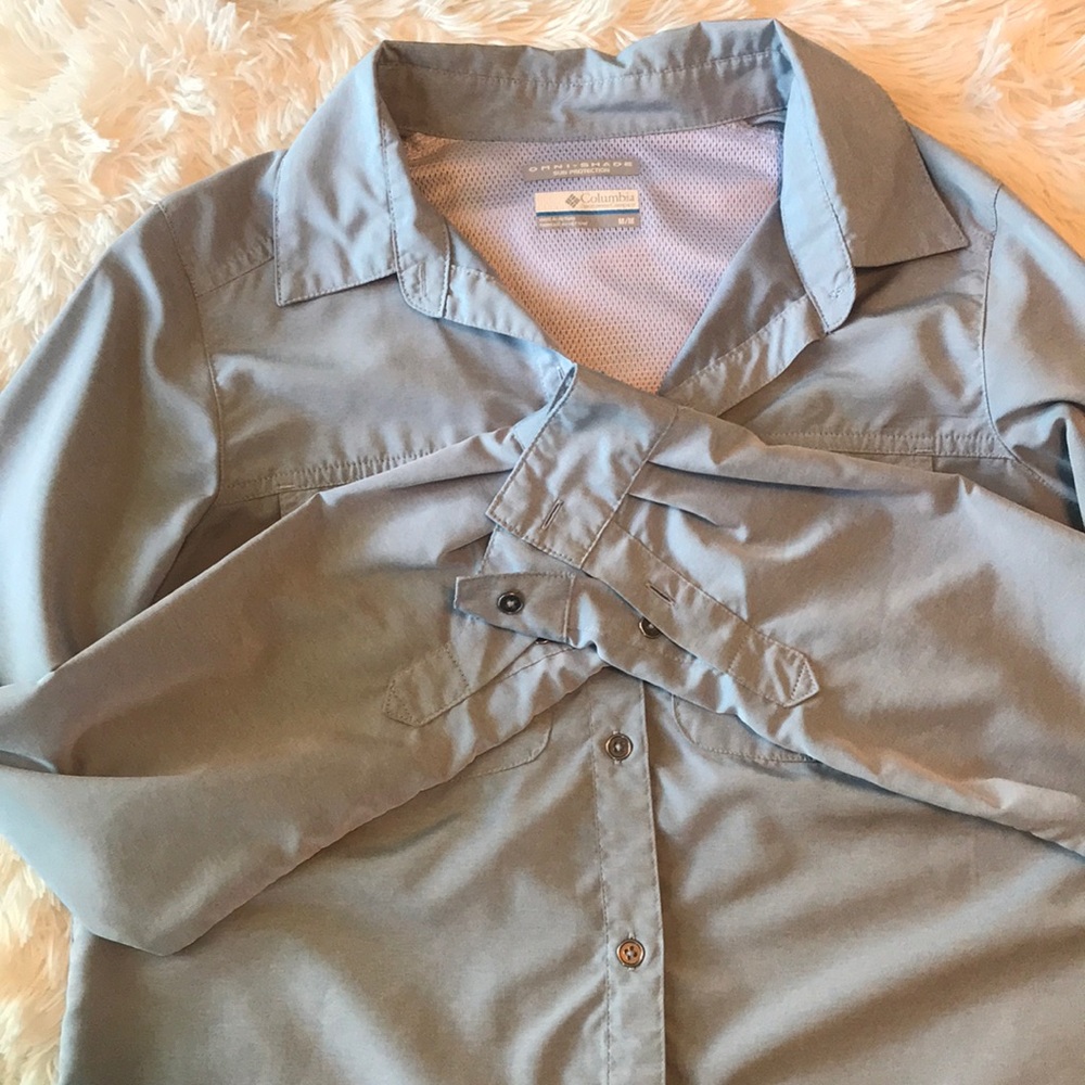 Cabelas baby blue OMNI shade button up